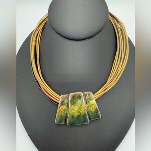 Chico's Green and Yellow Gemstone Necklace with Multi-Strand Cord